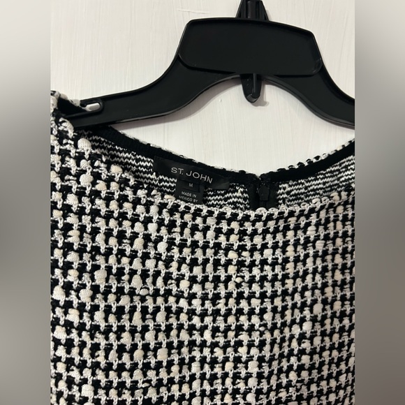 NWT ST. JOHN Sleeveless Ecru White Black Multi Tweed Knit Shift Dress Zip Up M - Picture 6 of 14